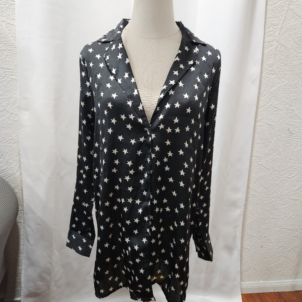 Nasty Gal Black And White Star Button Down Shirt